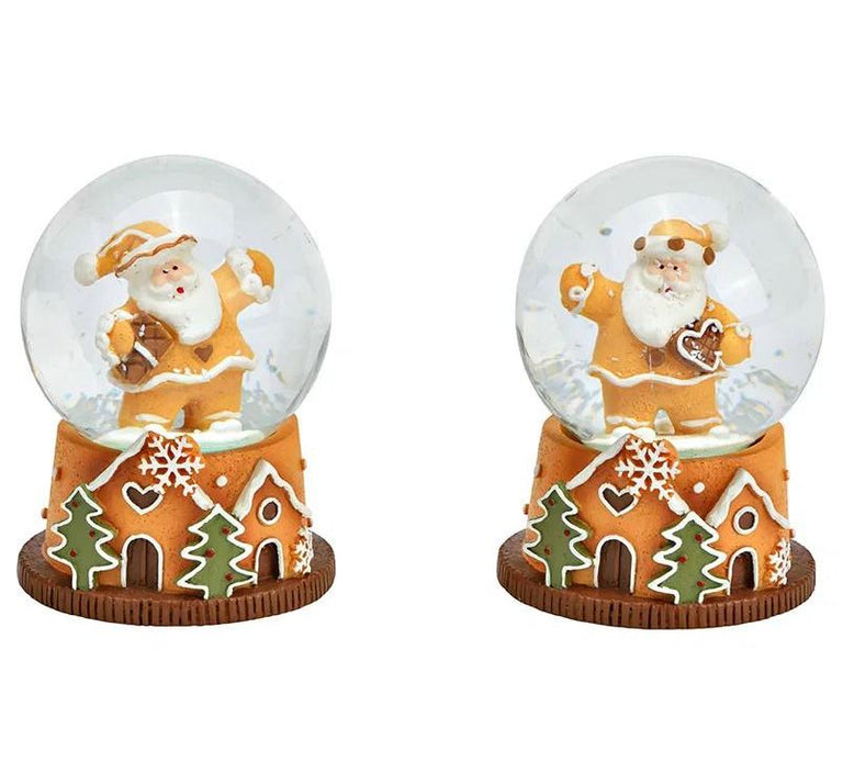 2 Süße Mini-Schneekugeln Weihnachtsbäckerei Weihnachtsmann auf Sockel 45mm Durchmesser