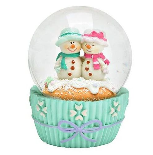 Süße Schneekugel Weihnachtsmuffin  Schneemann-Paar pastell türkis  Santa mit 65 mm Durchmesser