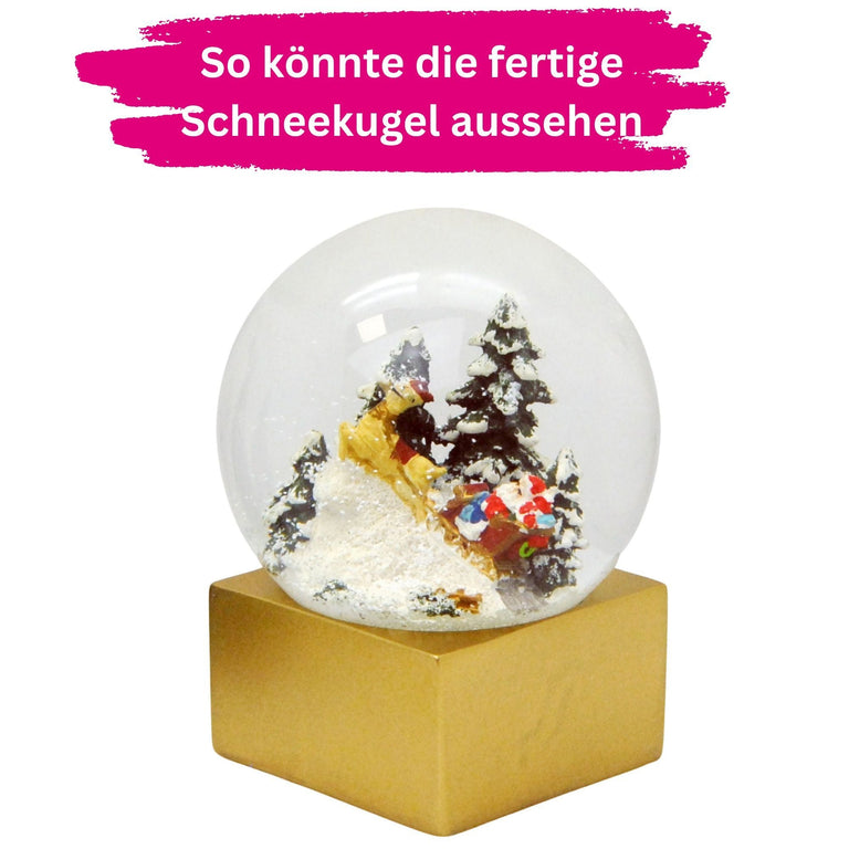 100mm Bastelset Polyresin Sockel gold eckig mit DIY - Schneekugel - 1 x Schnee - Schneekugelhaus