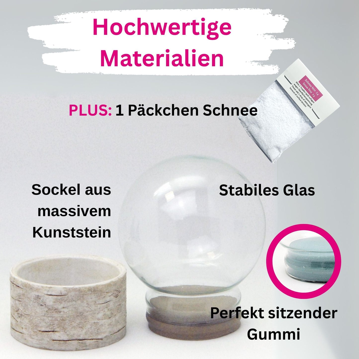100mm Bastelset Polyresin Sockel Holzoptik Baumstamm mit DIY - Schneekugel - 1 x Schnee - Schneekugelhaus