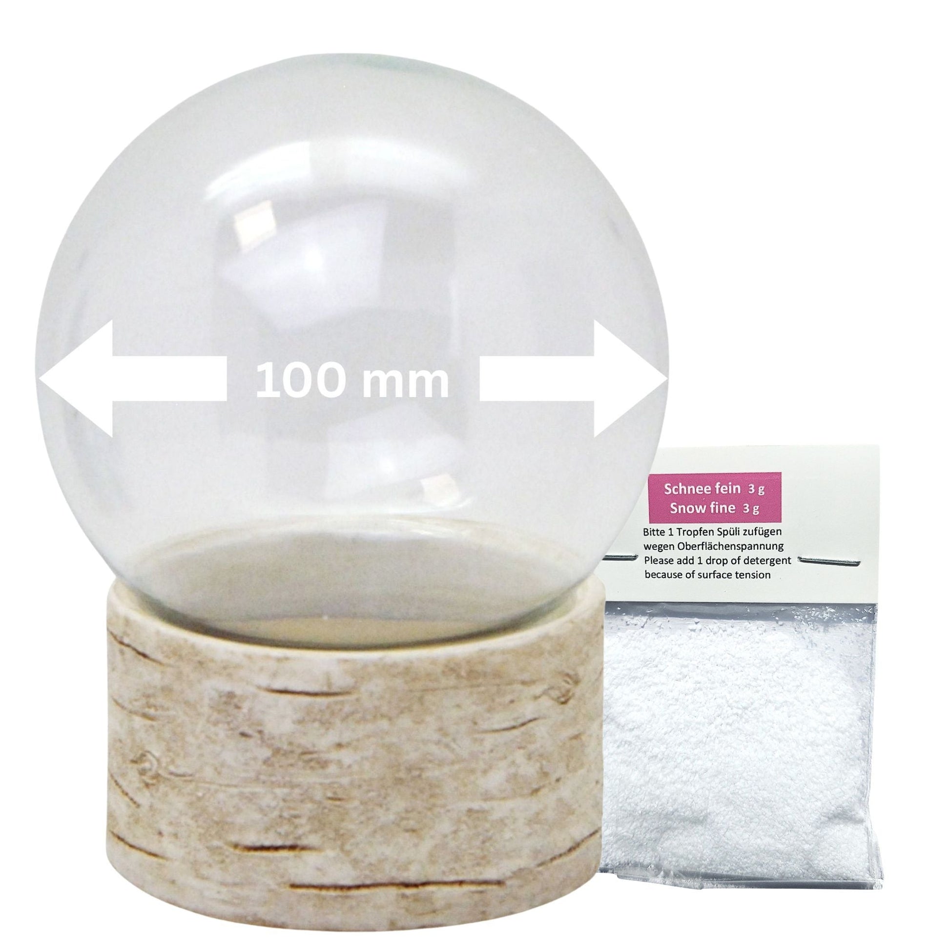 100mm Bastelset Polyresin Sockel Holzoptik Baumstamm mit DIY - Schneekugel - 1 x Schnee - Schneekugelhaus