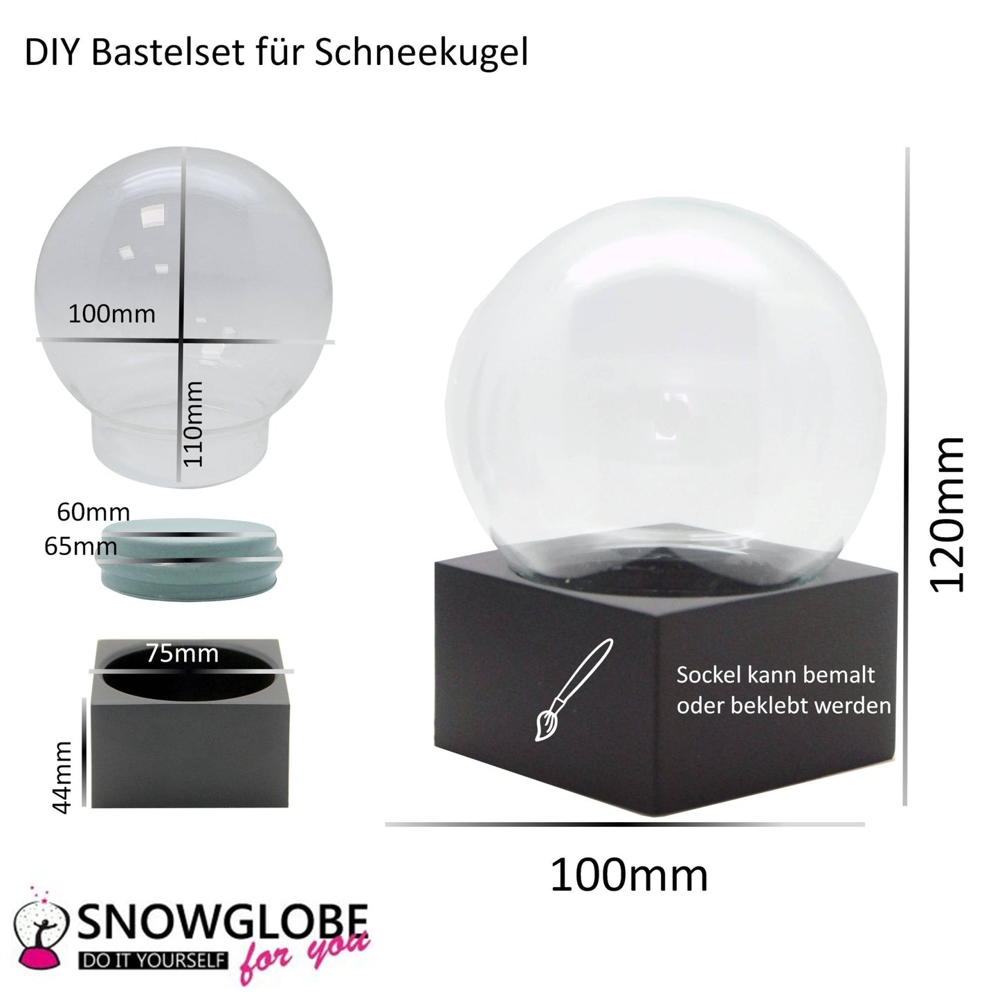 100mm Bastelset Polyresin Sockel in verschiedenen Varianten - DIY - Schneekugel - Schneekugelhaus