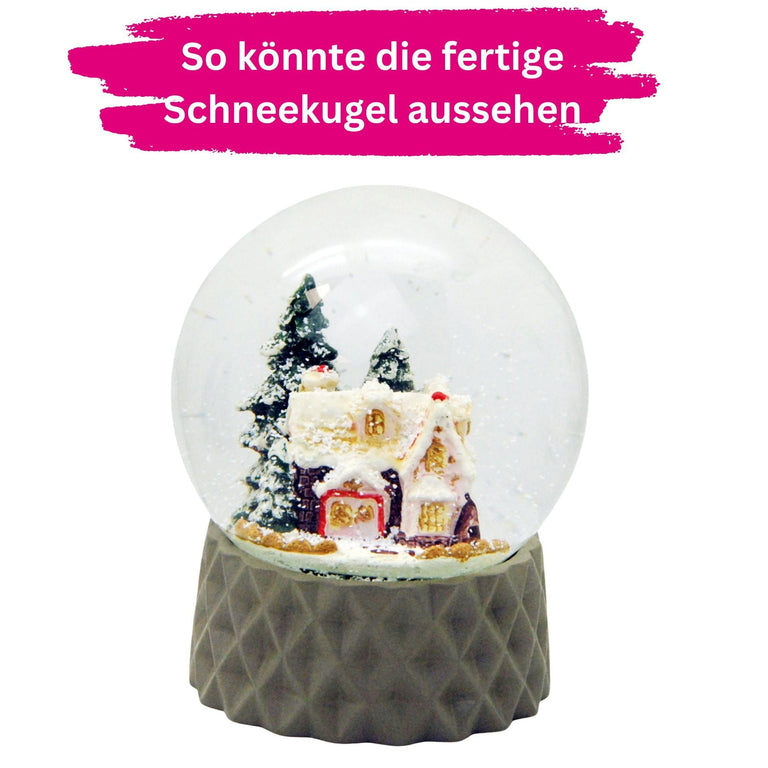 100mm Bastelset Polyresin Sockel sand rund kubisch mit DIY - Schneekugel - 1 x Schnee - Schneekugelhaus