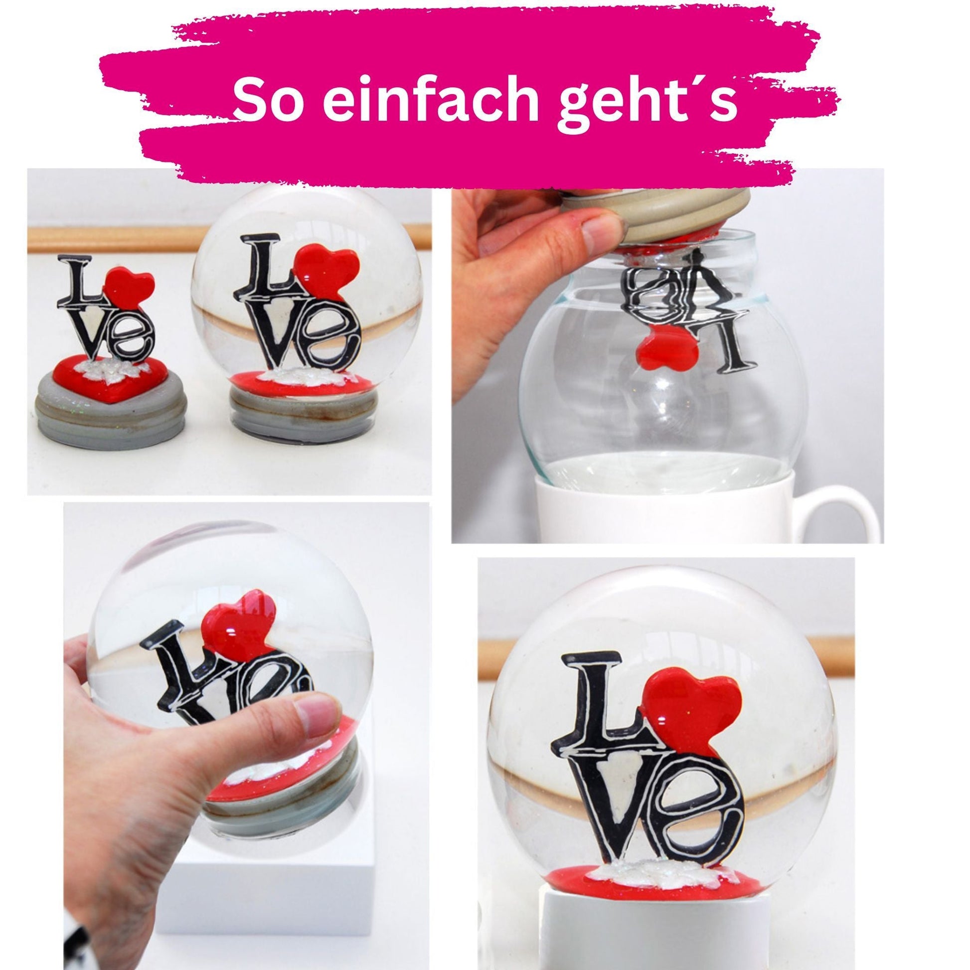 100mm Bastelset Polyresin Sockel schwarz eckig mit DIY - Schneekugel - 1 x Schnee - Schneekugelhaus