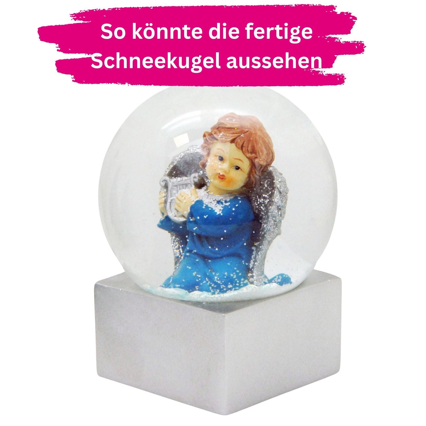 100mm Bastelset Polyresin Sockel silber eckig mit DIY - Schneekugel - 1 x Schnee - Schneekugelhaus