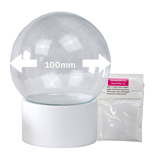 100mm Bastelset Polyresin Sockel weiß rund mit DIY - Schneekugel - 1 x Schnee - Schneekugelhaus