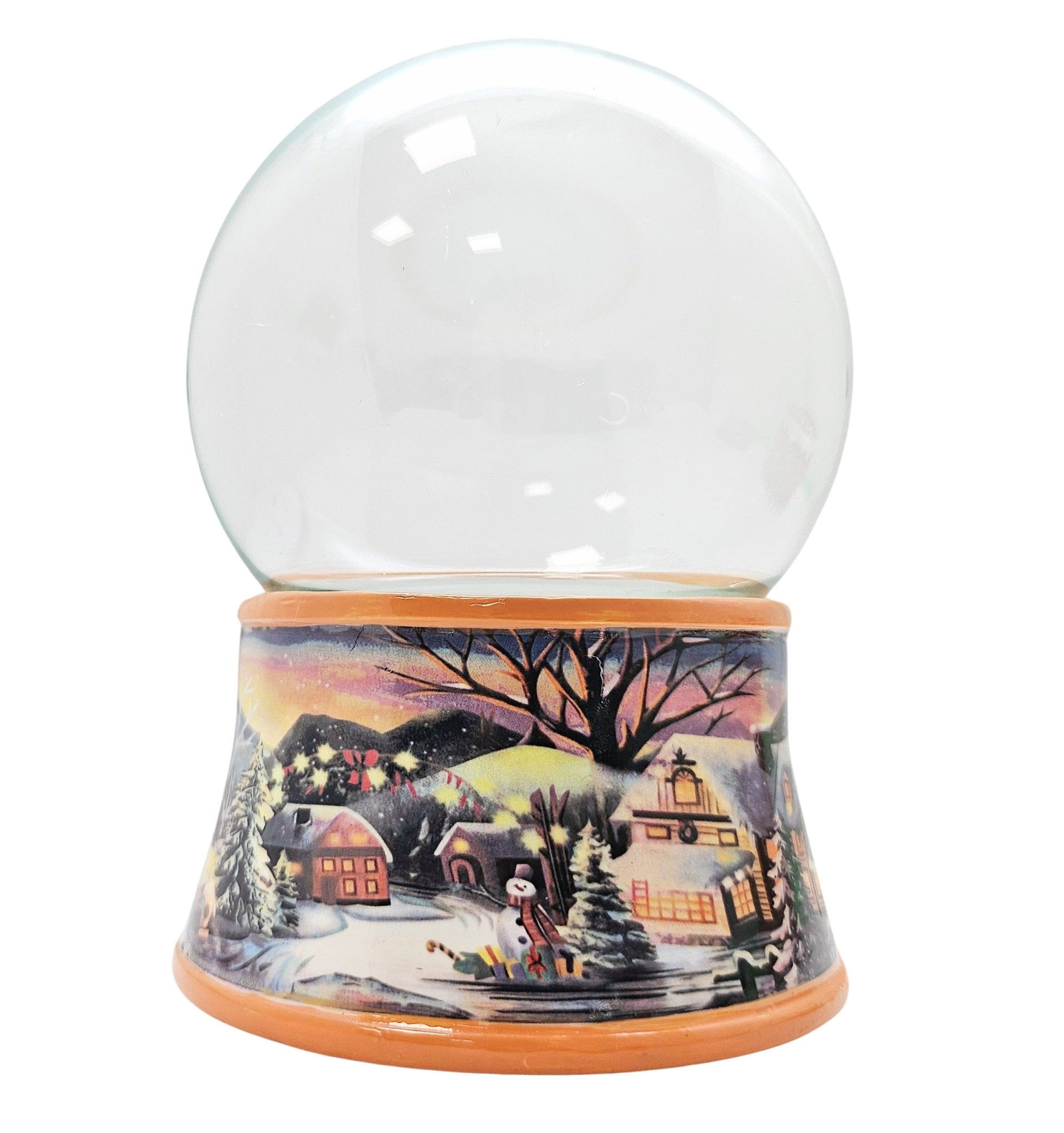 100mm Bastelset Porzellan Sockel Winterlandschaft ocker Rand mit DIY - Schneekugel für Spieluhr - Schneekugelhaus