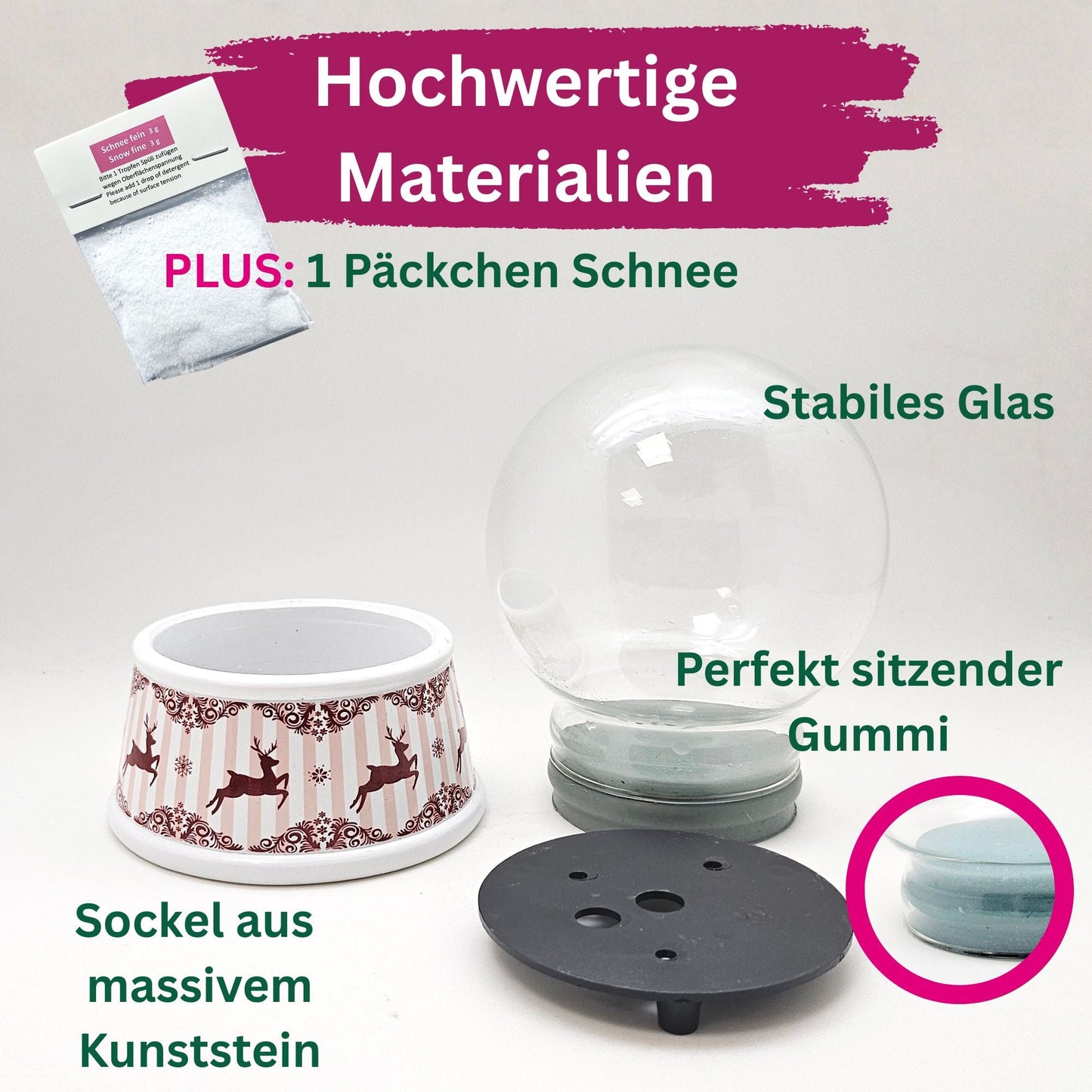 100mm Bastelset Sockel Hüttenzauber Rehe mit DIY-Schneekugel für Spieluhr - 1x Schnee - Schneekugelhaus