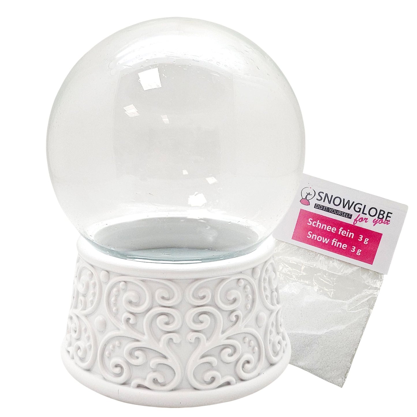 100mm Bastelset Sockel Ornamente weiß Rand mit DIY-Schneekugel für Spieluhr - 1x Schnee - Schneekugelhaus