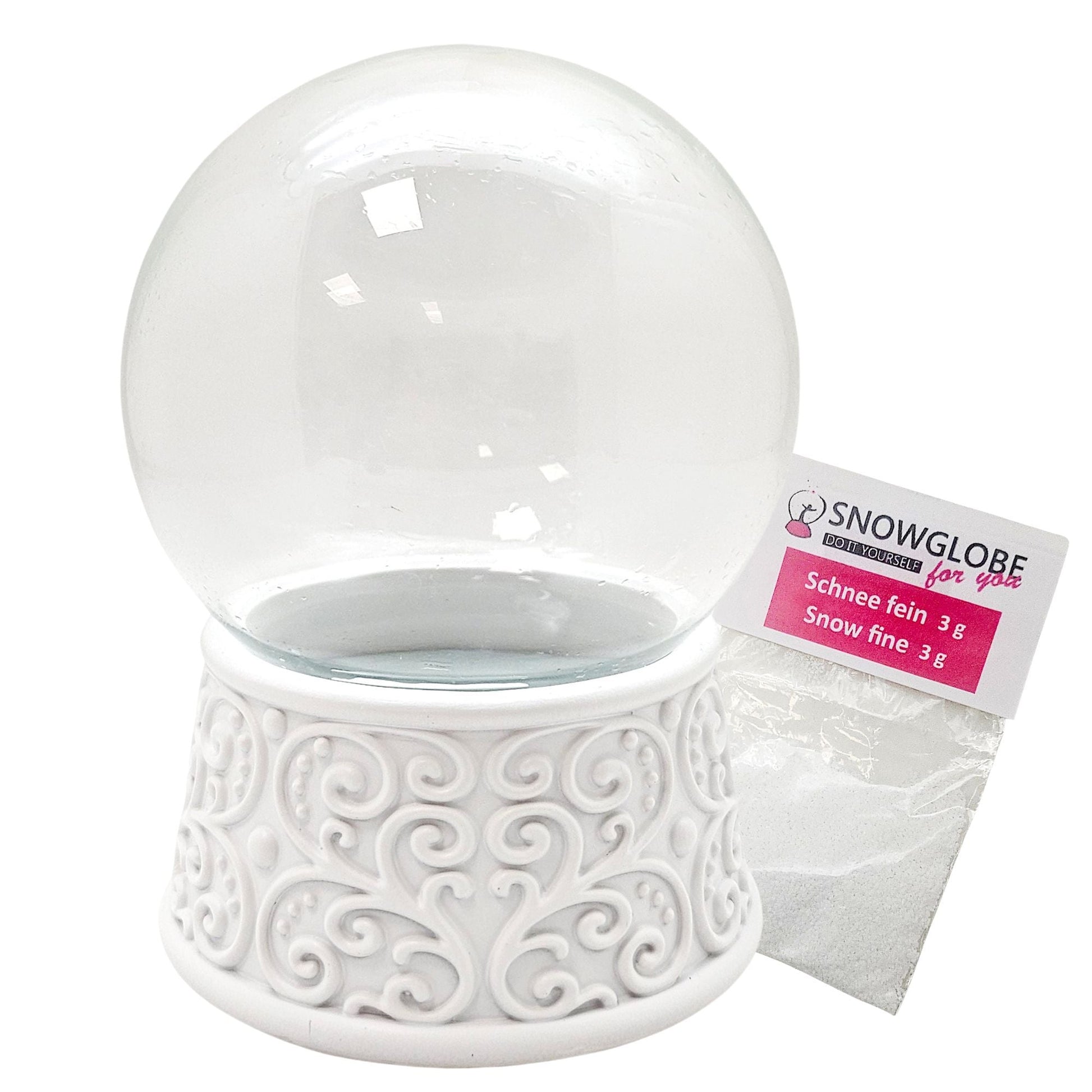 100mm Bastelset Sockel Ornamente weiß Rand mit DIY-Schneekugel für Spieluhr - 1x Schnee - Schneekugelhaus