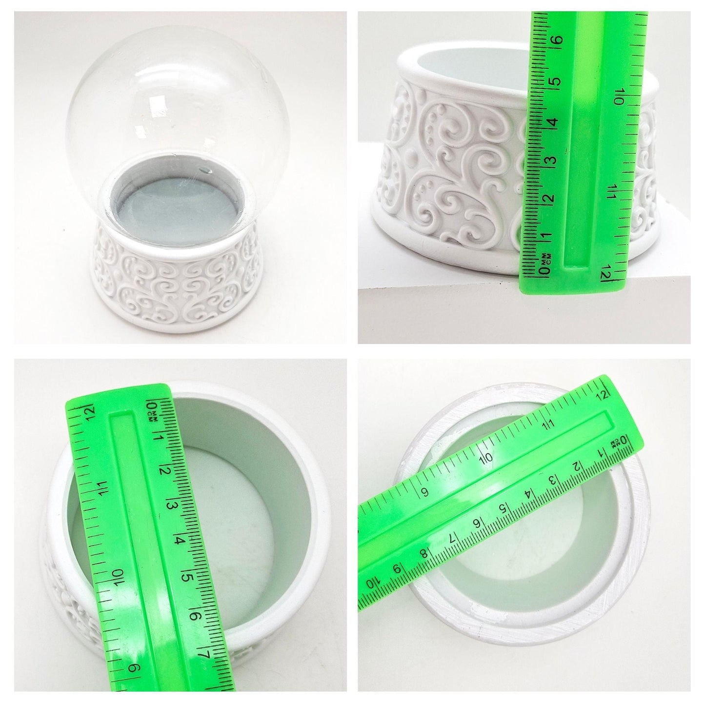 100mm Bastelset Sockel Ornamente weiß Rand mit DIY-Schneekugel für Spieluhr - 1x Schnee - Schneekugelhaus