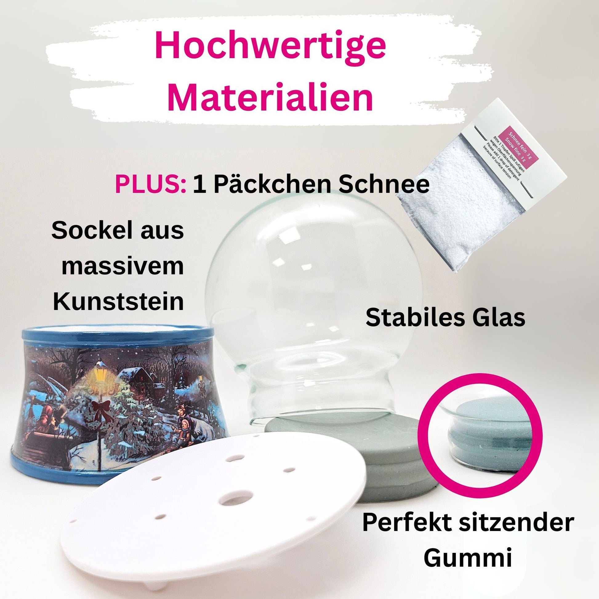 100mm Bastelset Sockel Winterlandschaft Eisläufer dunkelblau mit DIY - Schneekugel für Spieluhr - 1x Schnee - Schneekugelhaus