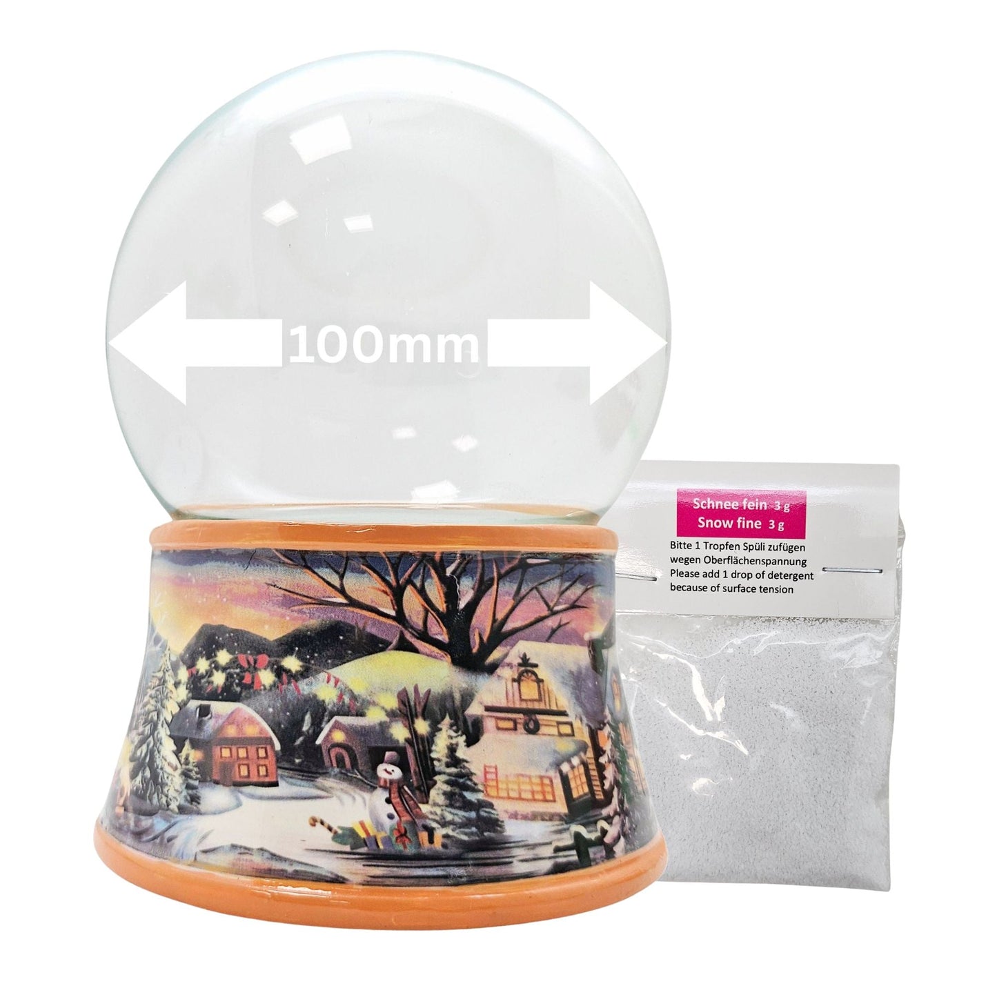 100mm Bastelset Sockel Winterlandschaft ocker Rand mit DIY - Schneekugel für Spieluhr - 1x Schnee - Schneekugelhaus