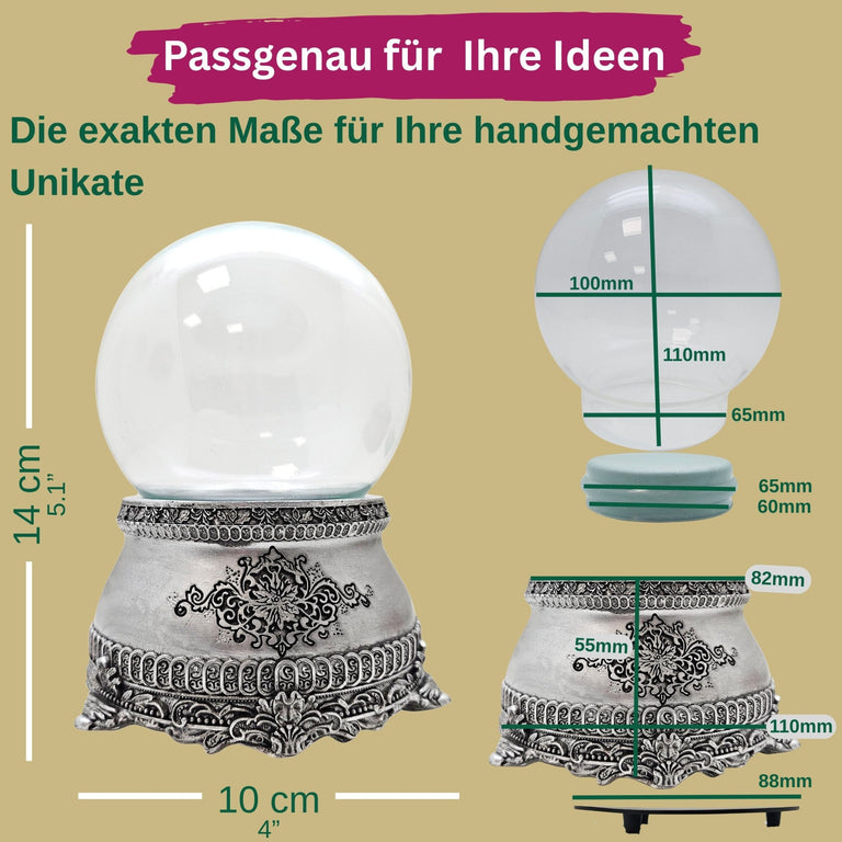 100mm Bastelset Sockel Zinnoptik mit DIY-Schneekugel für Spieluhr - 1x Schnee - Schneekugelhaus