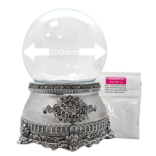100mm Bastelset Sockel Zinnoptik mit DIY - Schneekugel für Spieluhr - 1x Schnee - Schneekugelhaus