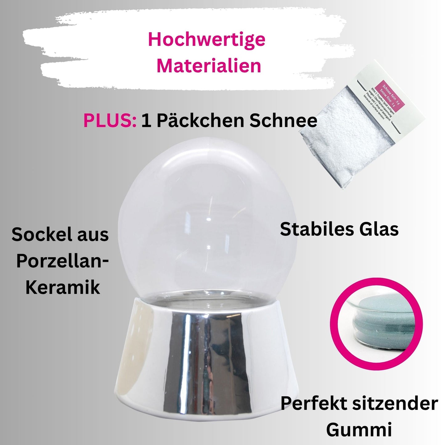 100mm DIY Schneekugel Bastelset silber - 1x Schnee - Schneekugelhaus