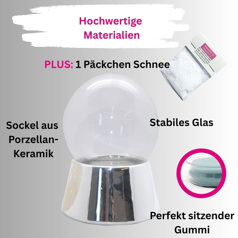 100mm DIY Schneekugel Bastelset silber - 1x Schnee - Schneekugelhaus