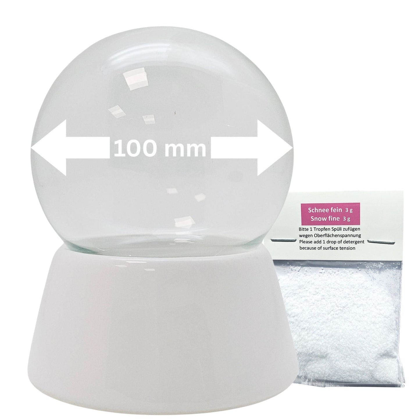 100mm DIY Schneekugel Bastelset weiß - Set aus Bastelglas und Sockel weiß - 1 x Schnee - Schneekugelhaus