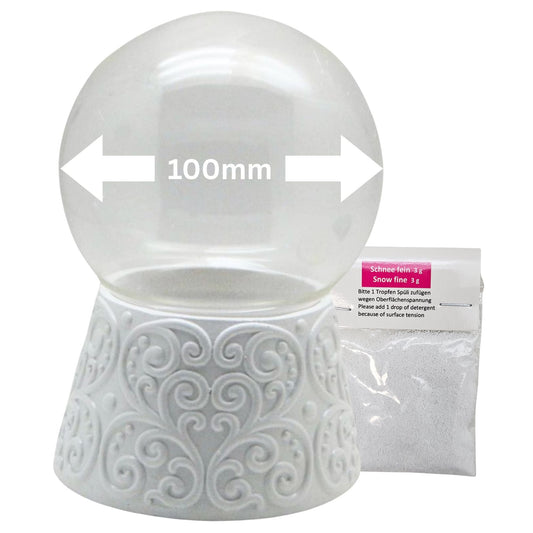 100mm - Do - it - Yourself Schneekugel mit Sockel Ornamente weiß mit Relief für Spieluhr - 1x Schnee - Schneekugelhaus