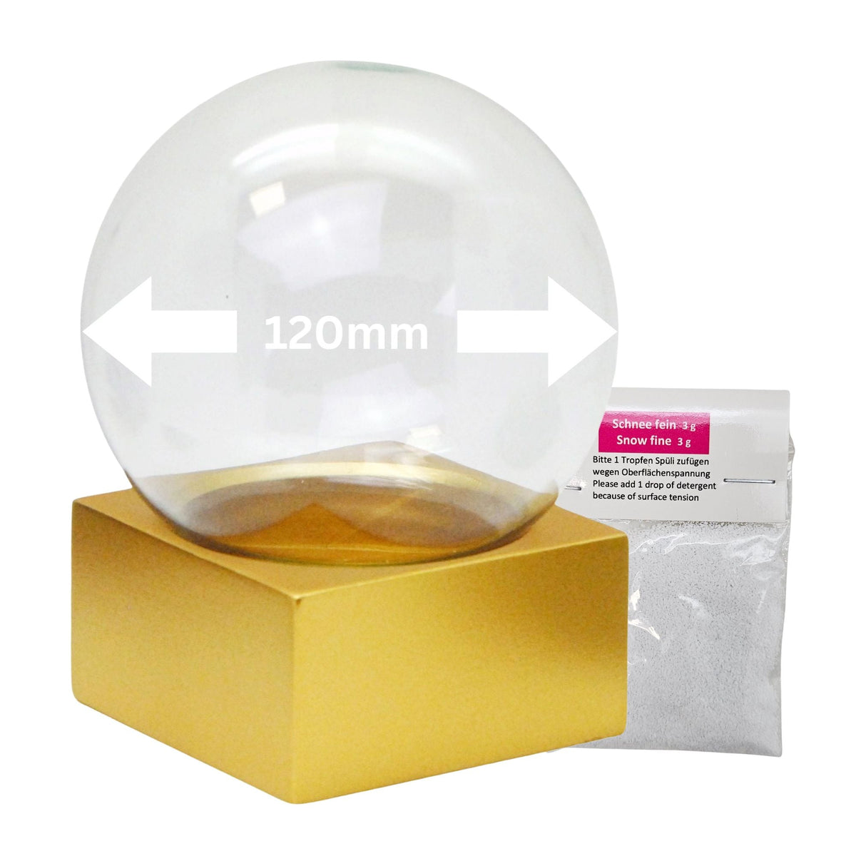 120mm Bastelset Polyresin Sockel gold eckig mit DIY - Schneekugel - 1x Schnee - Schneekugelhaus