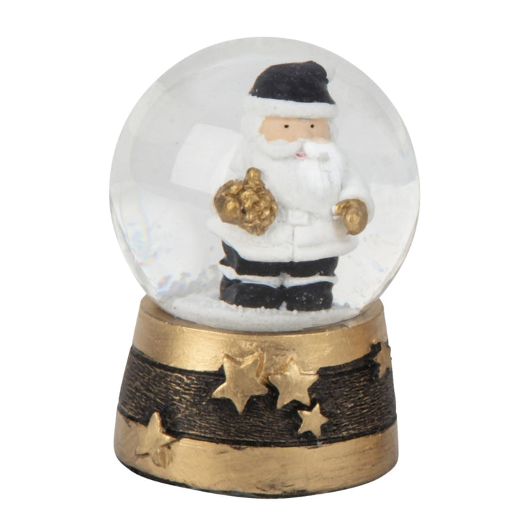 2 moderne Mini - Schneekugeln Weihnachtsmann mit Socke gold schwarz weiß B: 45mm - Schneekugelhaus