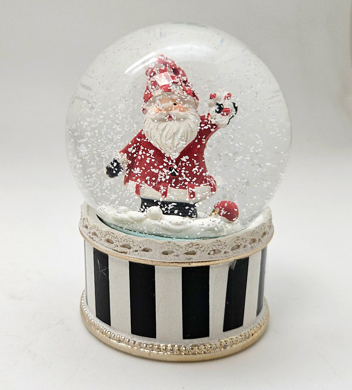 2 stylische Schneekugeln Schneemann Weihnachtsmann im Streifen-Look 65mm Durchmesser - Schneekugelhaus