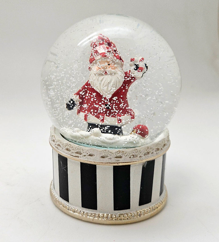 2 stylische Schneekugeln Schneemann Weihnachtsmann im Streifen-Look 65mm Durchmesser - Schneekugelhaus