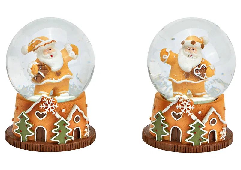 2 Süße Mini - Schneekugeln Weihnachtsbäckerei Weihnachtsmann auf Sockel 45mm Durchmesser - Luftblase - Schneekugelhaus