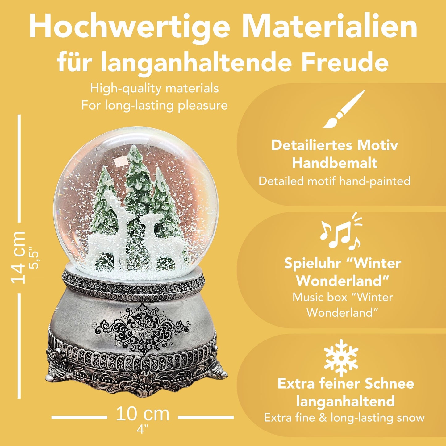 Dekopaket - Nostalgie Schneekugel Zinnsockel mit 4 Schneekugeln in mehreren Größen