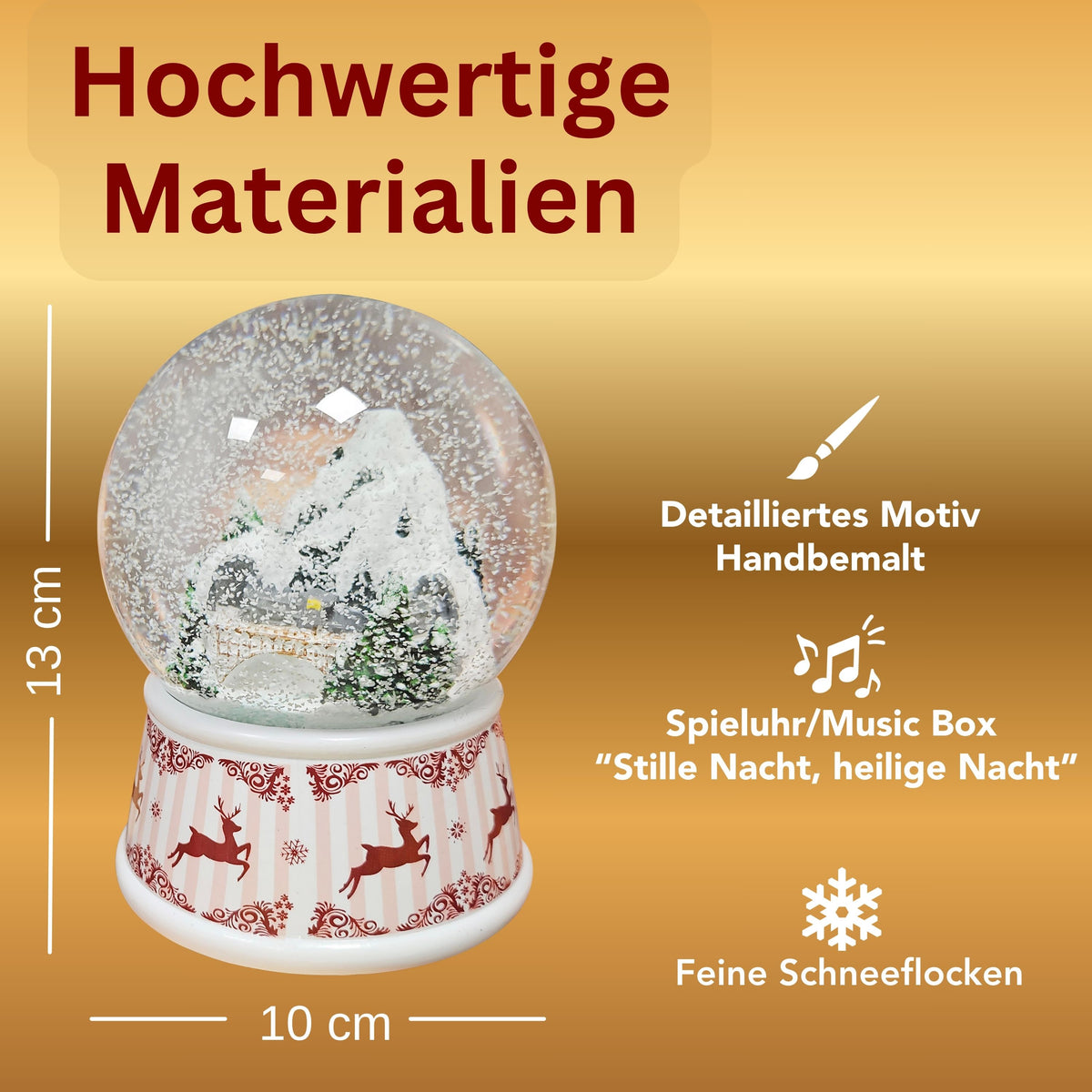 Nostalgische Schneekugel Berglandschaft Brücke Hüttenzauber 100 mm Durchmesser mit Spieluhr