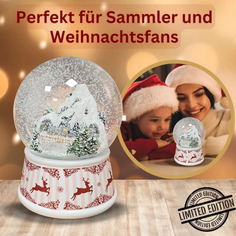 Nostalgische Schneekugel Berglandschaft Brücke Hüttenzauber 100 mm Durchmesser mit Spieluhr