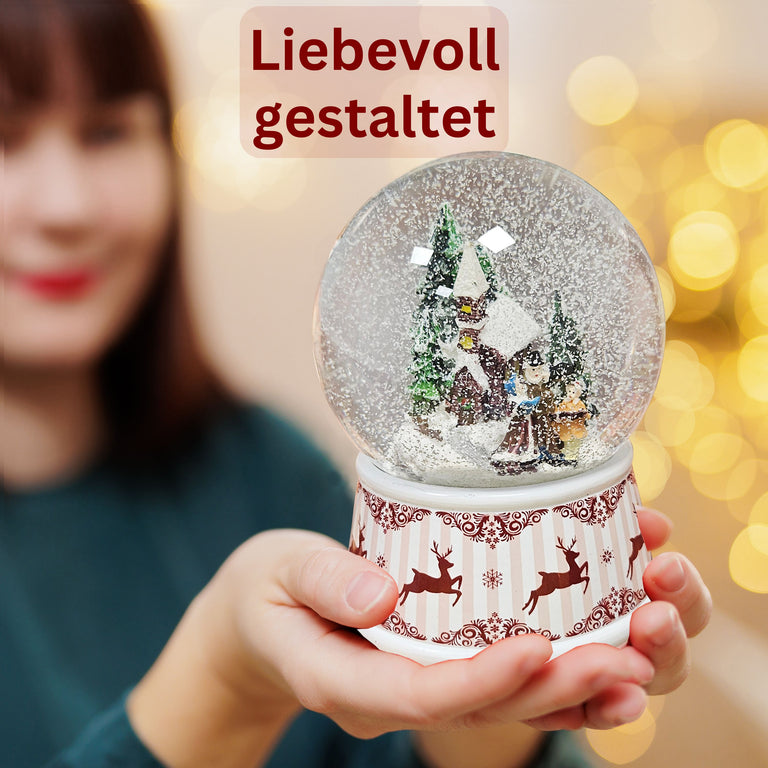 Nostalgische Schneekugel Weihnachtsspaziergang Hüttenzauber 100 mm Durchmesser mit Spieluhr