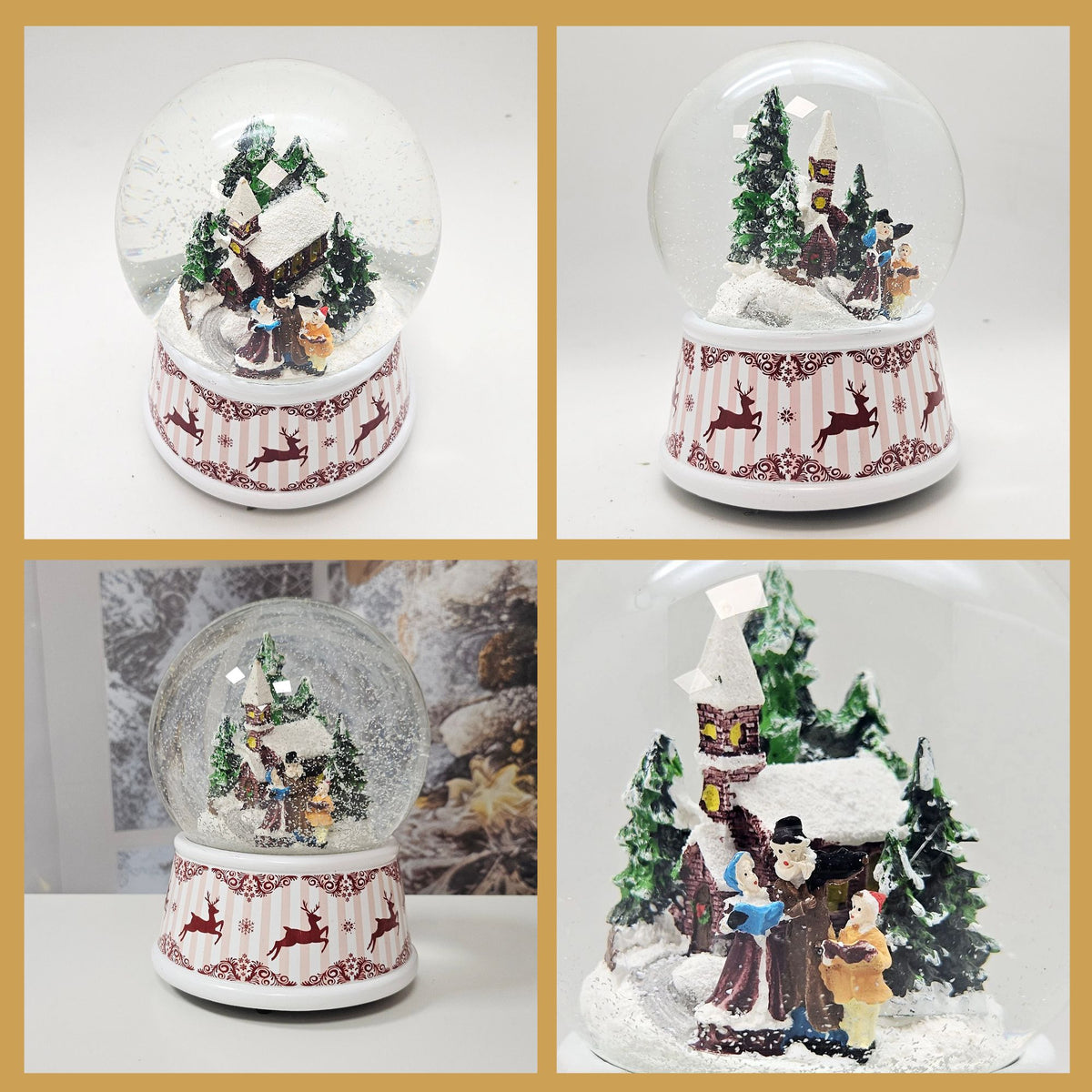Nostalgische Schneekugel Weihnachtsspaziergang Hüttenzauber 100 mm Durchmesser mit Spieluhr