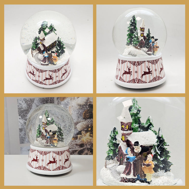 Nostalgische Schneekugel Weihnachtsspaziergang Hüttenzauber 100 mm Durchmesser mit Spieluhr