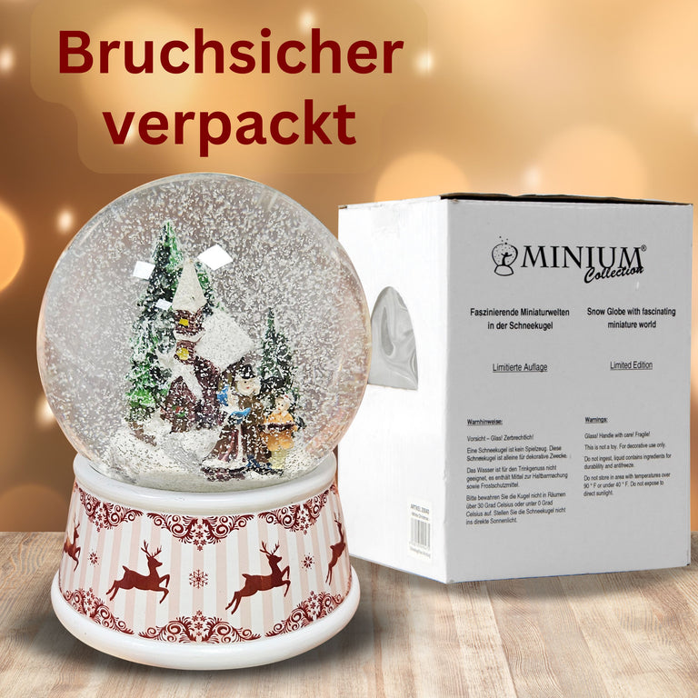 Nostalgische Schneekugel Weihnachtsspaziergang Hüttenzauber 100 mm Durchmesser mit Spieluhr
