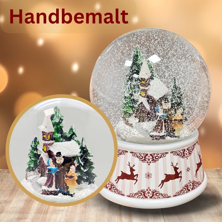 Nostalgische Schneekugel Weihnachtsspaziergang Hüttenzauber 100 mm Durchmesser mit Spieluhr