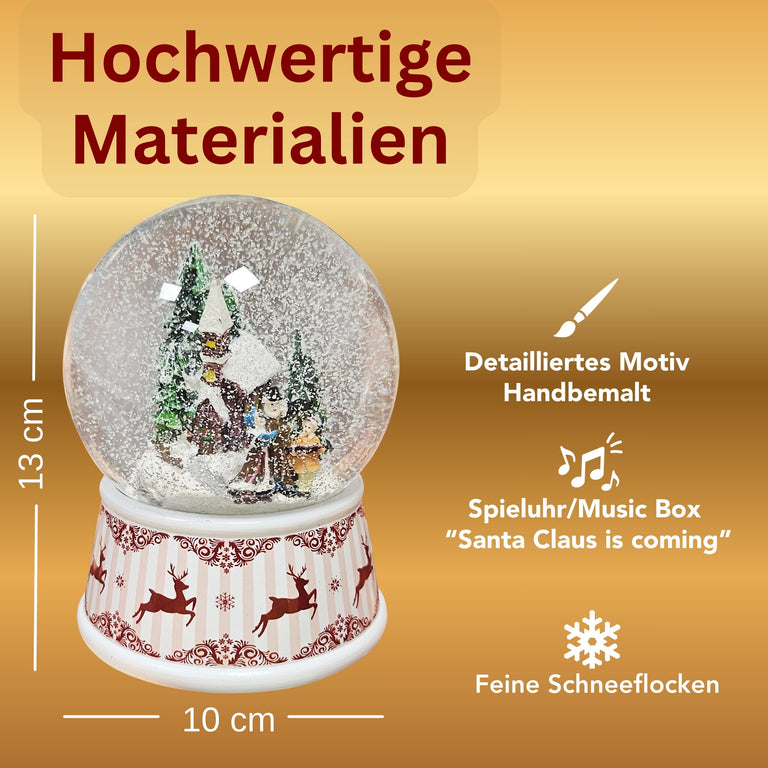 Nostalgische Schneekugel Weihnachtsspaziergang Hüttenzauber 100 mm Durchmesser mit Spieluhr