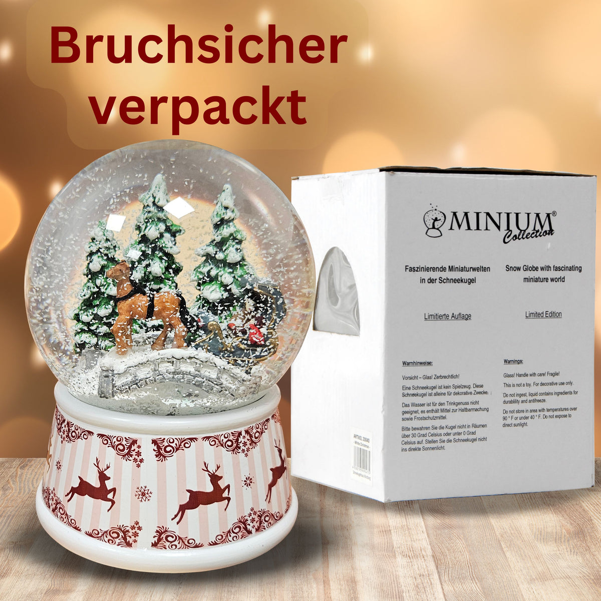 Nostalgische Schneekugel Kutsche Brücke Hüttenzauber 100 mm Durchmesser mit Spieluhr