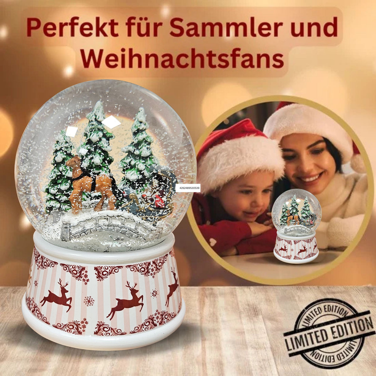Nostalgische Schneekugel Kutsche Brücke Hüttenzauber 100 mm Durchmesser mit Spieluhr