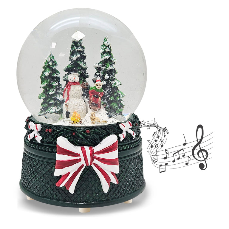 Nostalgische Schneekugel Schneemann steht auf Weihnachtsdekor grün 100 mm Durchmesser mit Spieluhr