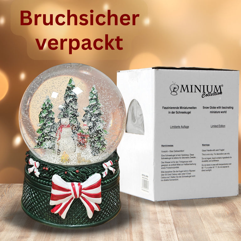 Nostalgische Schneekugel Schneemann steht auf Weihnachtsdekor grün 100 mm Durchmesser mit Spieluhr