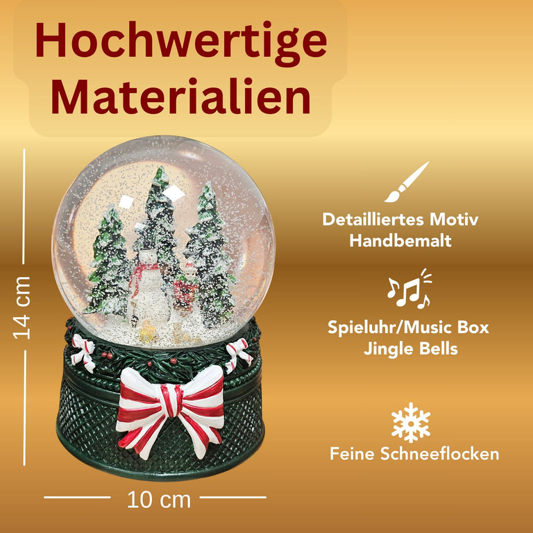 Nostalgische Schneekugel Schneemann steht auf Weihnachtsdekor grün 100 mm Durchmesser mit Spieluhr