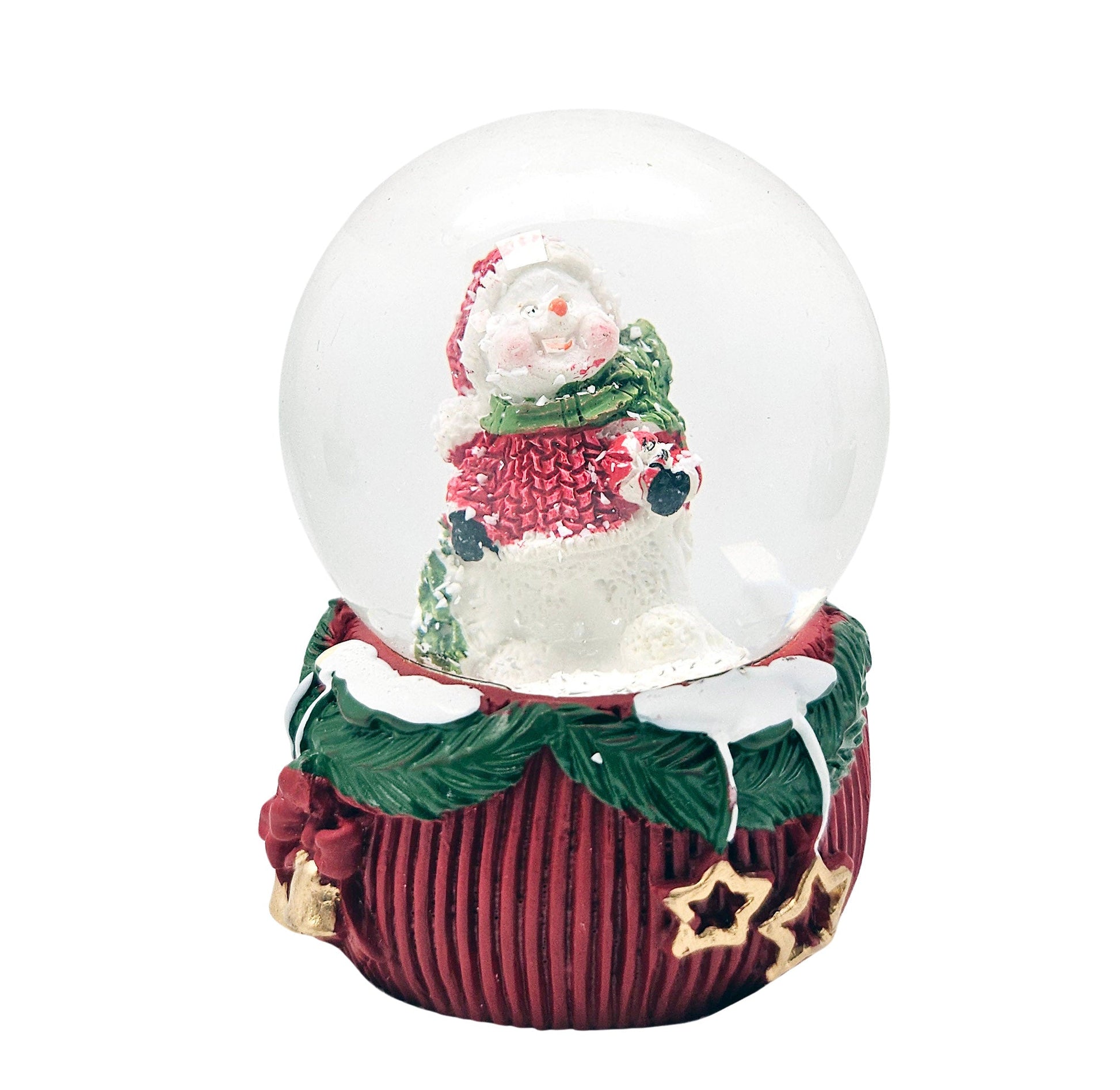 3 Süße Mini - Schneekugeln Weihnachten auf rotem Deko - Sockel 45mm Durchmesser - Schneekugelhaus