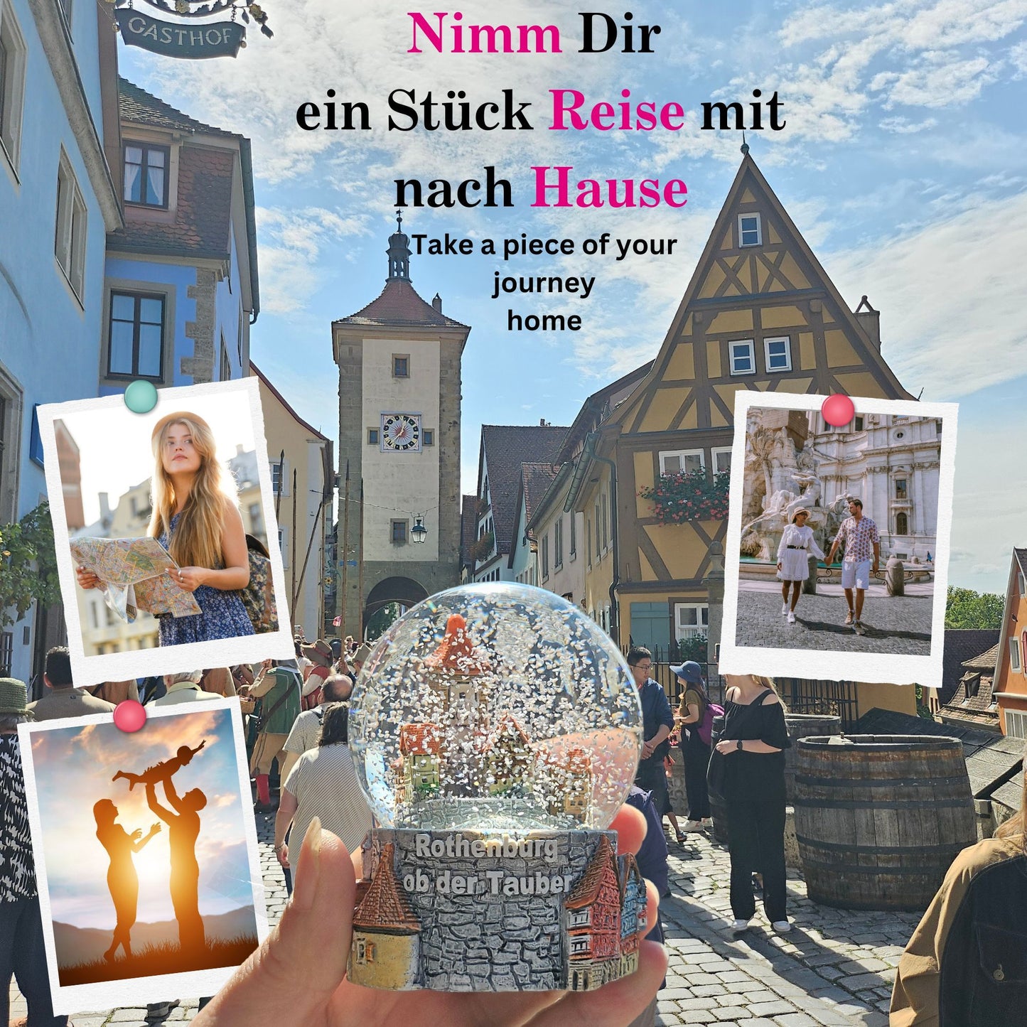 2er Set Souvenir-Schneekugeln Rothenburg ob der Tauber Plönlein und Fachwerkstadt