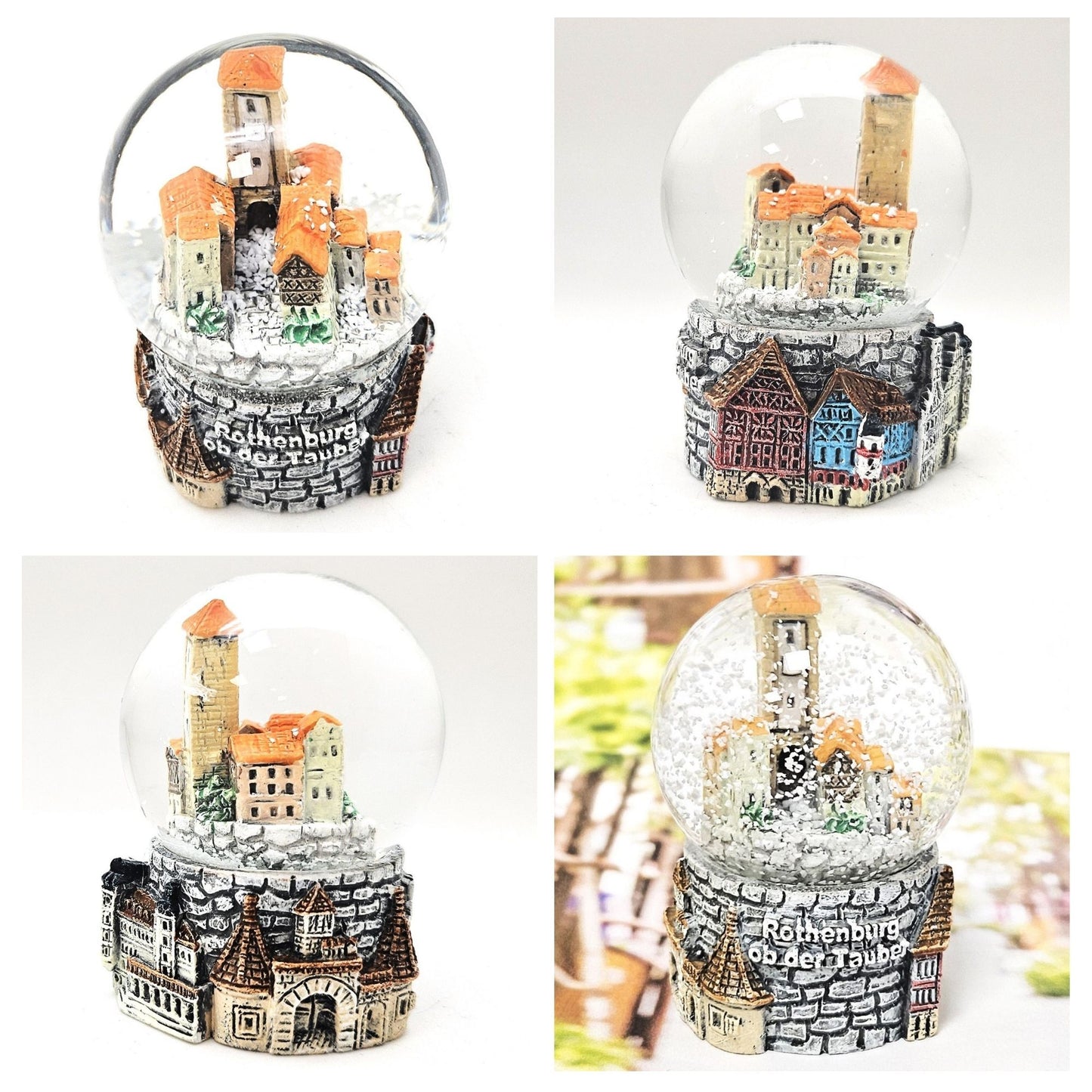 2er Set Souvenir-Schneekugeln Rothenburg ob der Tauber Plönlein und Fachwerkstadt