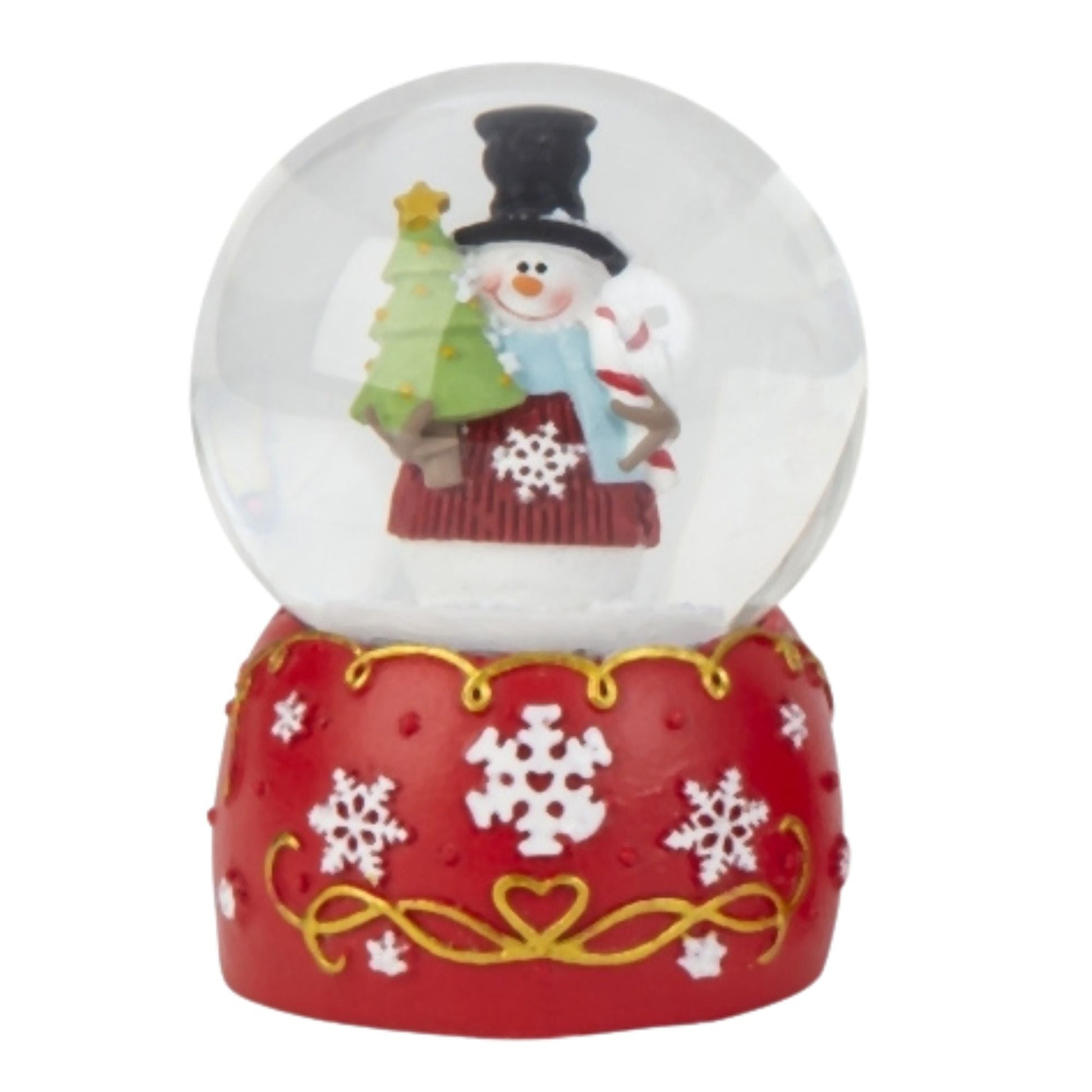 4 Schneekugeln Schneemann Weihnachtsmann mit Sockel rot weiß Schneeflocke B: 65mm - Schneekugelhaus