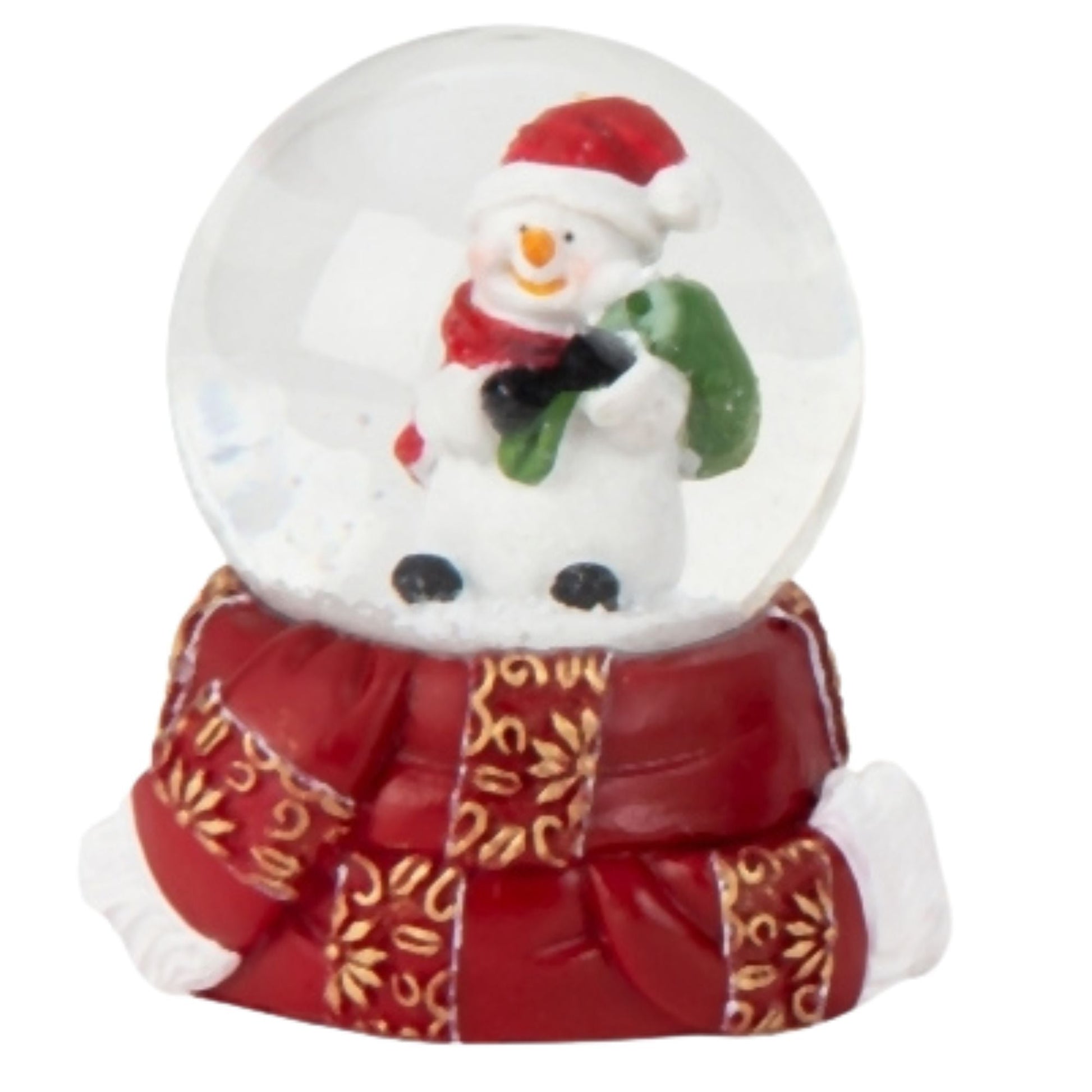 4 süße Mini - Schneekugeln Winter & Weihnacht mit Sockel Winterschal B: 45mm - Schneekugelhaus