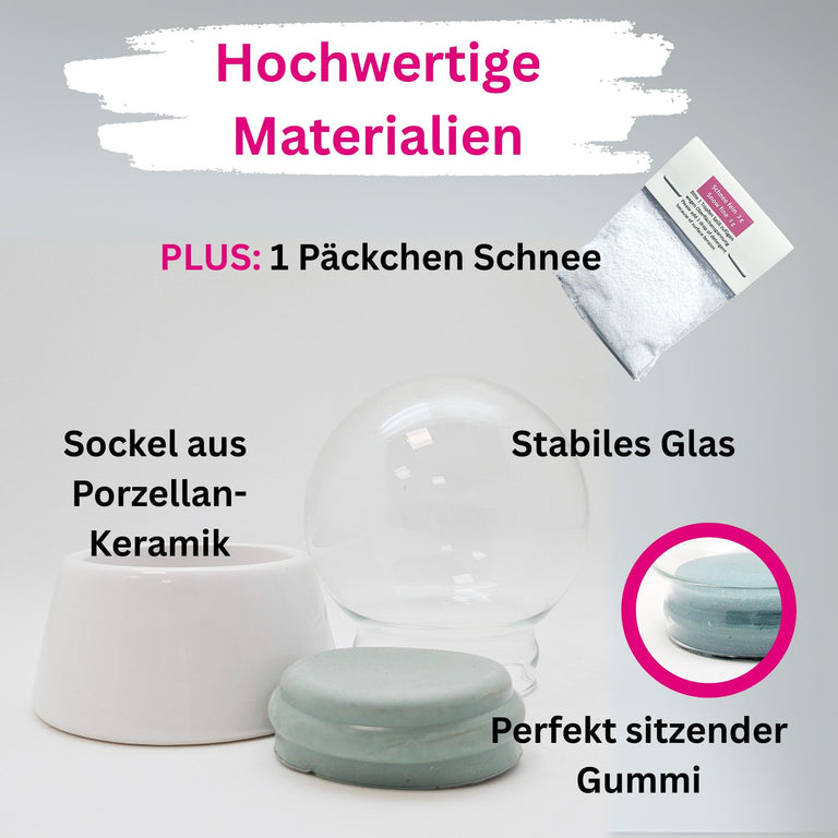 DIY-Komplett-Bastelset für Glas-Schneekugel 80x90mm mit Schnee, Glitzer, Wasserklar & Kleber