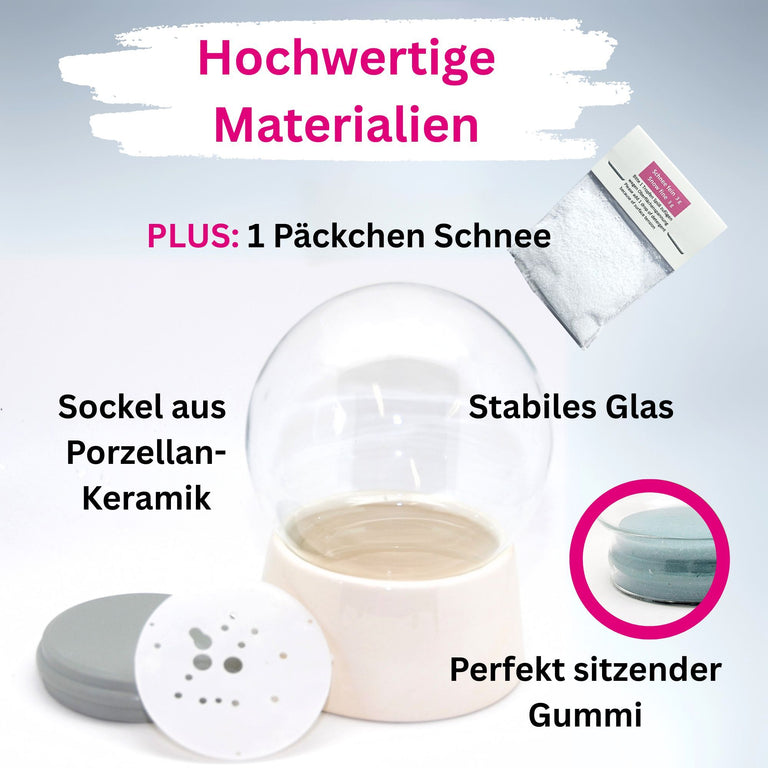 DIY-Komplett-Bastelset für Glas-Schneekugel 120x160mm mit Schnee, Glitzer, Wasserklar & Kleber