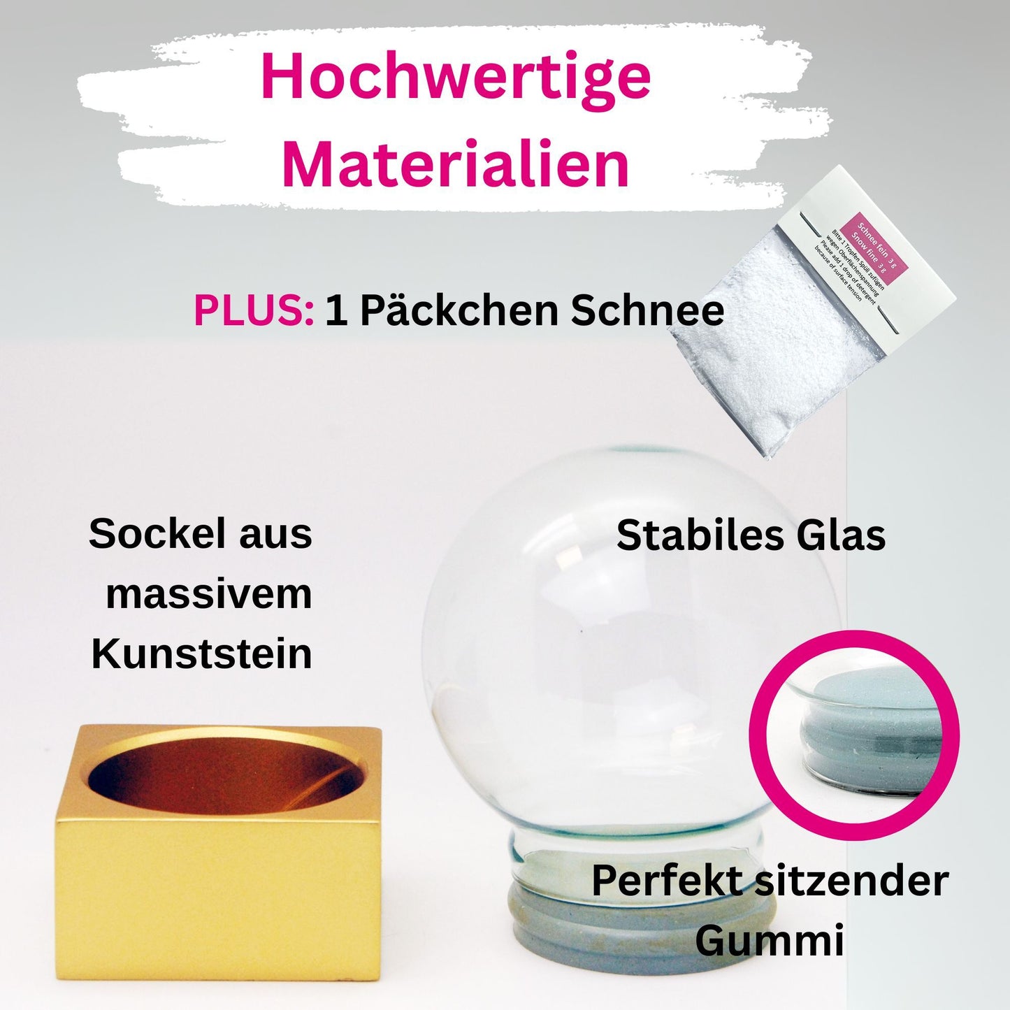 DIY-Komplett-Bastelset für Glas-Schneekugel 120x140mm gold mit Schnee, Glitzer, Wasserklar & Kleber